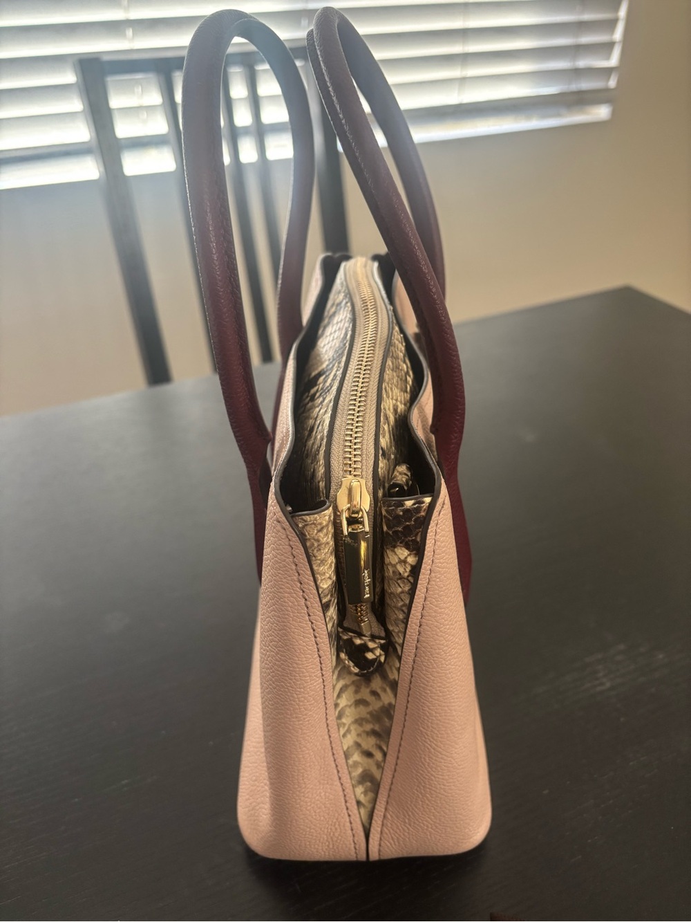 kate spade Eva Pink and Burgundy Satchel with Snake-Print Accent - Picture 9 of 12